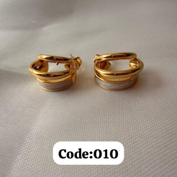 Golden white hoop Ear Rings
