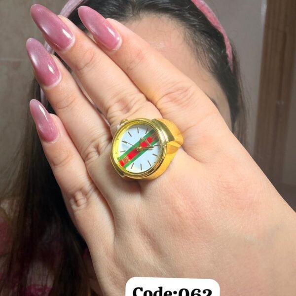 Green and red striped dial gold ring watch