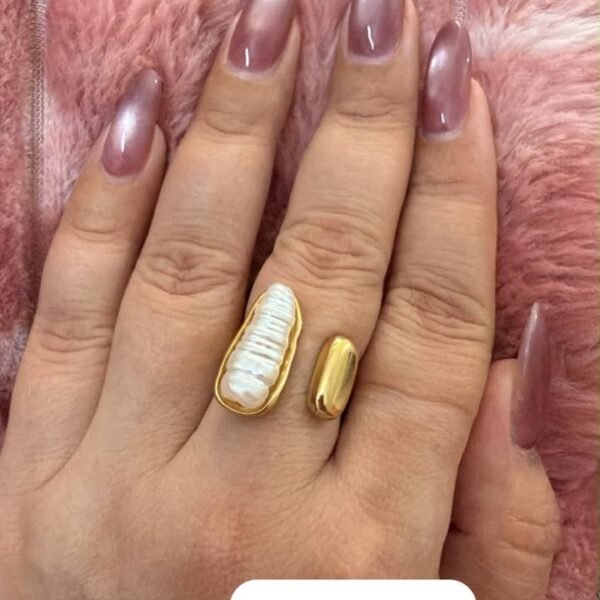 Pearl cuff adjustable ring
